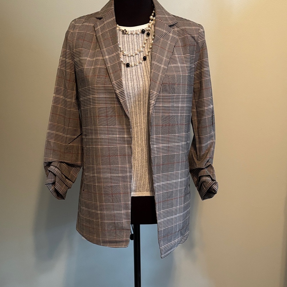 Philosophy Anthropology Gray tan classic Plaid Blazer xs nwt - Picture 3 of 12
